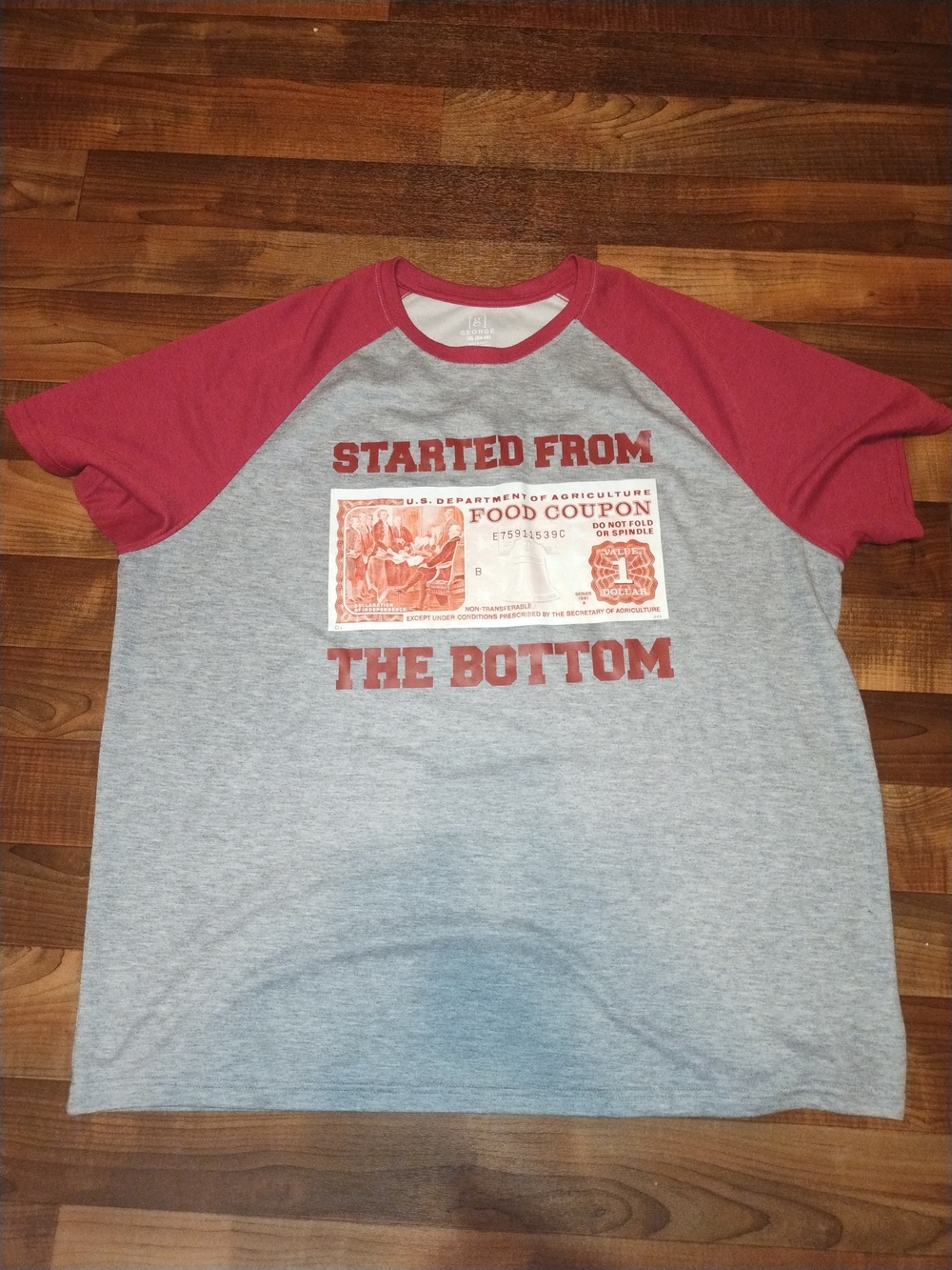 George Men's Gray Tee with Red Raglan Sleeves & Graphic